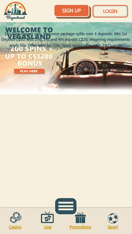 VegasLand Casino Mobile Homepage