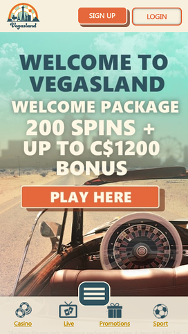 VegasLand Casino Mobile Homepage