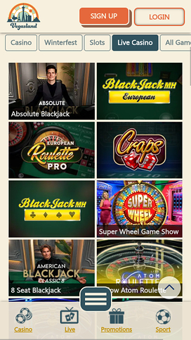 VegasLand Casino Mobile Live Dealer