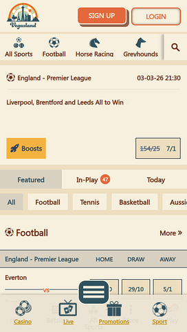 VegasLand Casino Mobile Sports