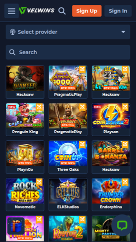 Games screenshot of Velwins Casino for Mobile