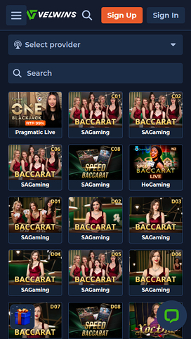 Live Dealer screenshot of Velwins Casino for Mobile