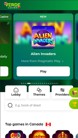 Verde Casino Mobile Homepage