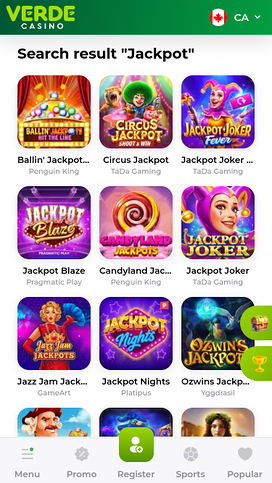 Jackpot móvil del Casino Verde