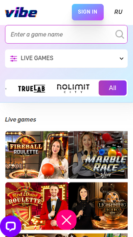 Vibe Casino Mobile Live Dealer