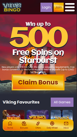 Viking Bingo Casino Mobile Homepage