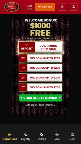 Promociones móviles de Villento Casino