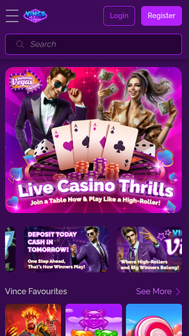 Vince Vegas Casino Mobile Homepage