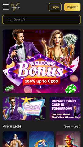 Página de inicio móvil del casino Vince Vegas
