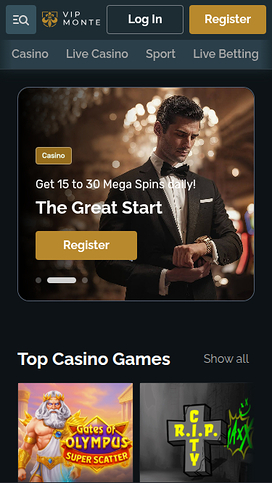 VipMonte Casino Mobile Homepage