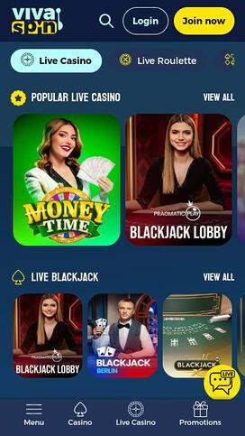 Casino móvil con crupier en vivo Vivaspin