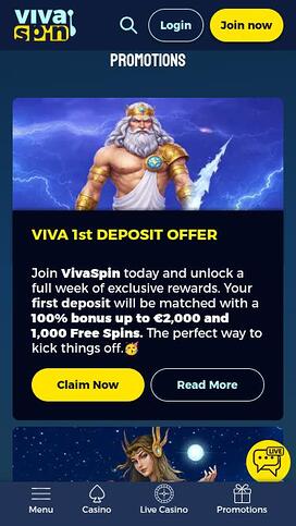 Promociones móviles del casino Vivaspin