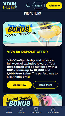 Promotions screenshot of Vivaspin Casino for Mobile