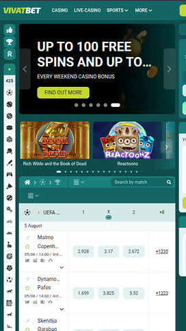 VivatBet Casino Mobile Homepage
