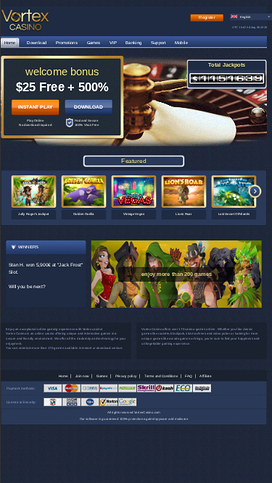 Vortex Casino Mobile Homepage