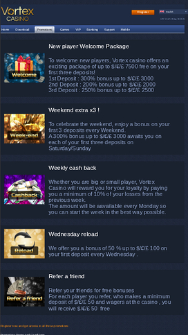 Vortex Casino Mobile Promotions