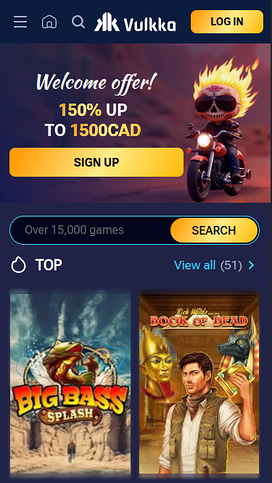 Vulkka Casino Mobile Homepage