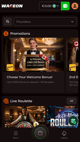 Página de inicio móvil de Wageon Casino