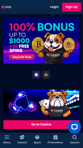 Wagered Casino Mobile Homepage