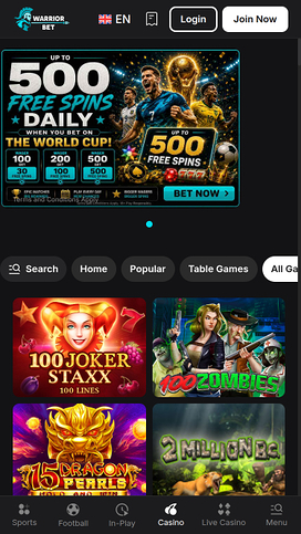 Juegos móviles de casino WarriorBet
