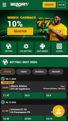 Wazobet Casino Mobile Homepage