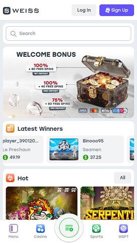 Weiss Casino Mobile Homepage