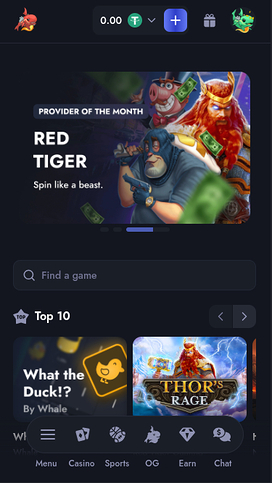 Whale Casino Mobile Homepage