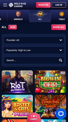 Juegos móviles de Wild Dice Casino