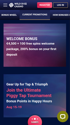 Promociones móviles de Wild Dice Casino