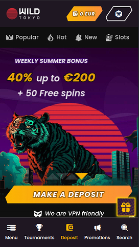 Wild Tokyo Casino Mobile Homepage