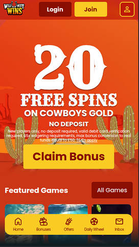 Wild West Wins Homepage Mobile