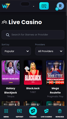 Wild7 Casino Mobile Live Dealer