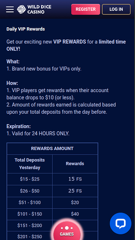 Programa VIP móvil de Wild Dice Casino