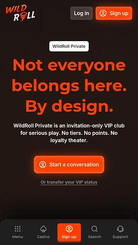 WildRoll Casino VIP mobile page