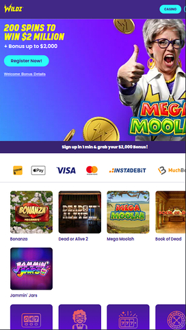 Wildz Casino Mobile Homepage