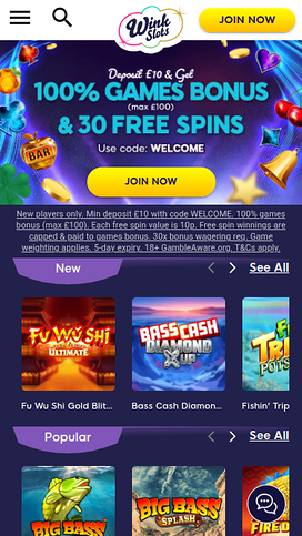 Wink Slots Casino Mobile Homepage