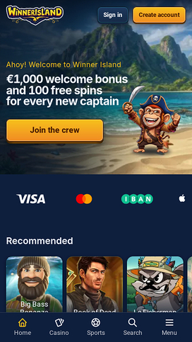 Winner Island Casino Mobile Homepage