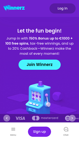 Winnerz Casino Mobile Homepage