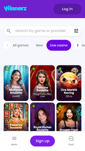 Winnerz Casino Mobile Live Dealer