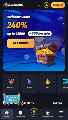 Winshark Casino Mobile Homepage