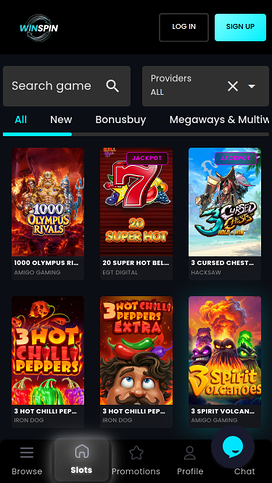 Captura de pantalla de la página de juegos móviles de WinSpin Casino