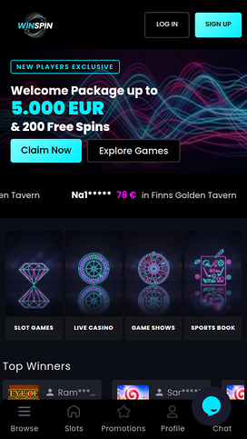 Captura de pantalla de la página de inicio móvil de WinSpin Casino