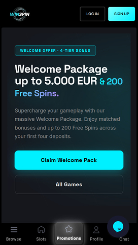 Captura de pantalla de las promociones móviles de WinSpin Casino