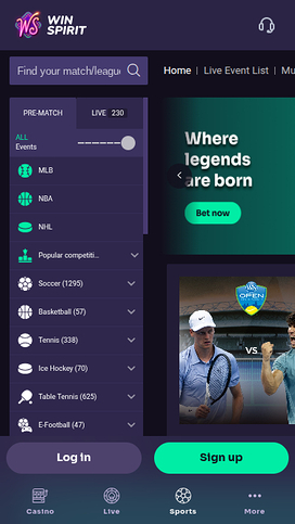 Deportes móviles de WinSpirit Casino