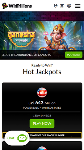 WinTrillions Casino Mobile Homepage