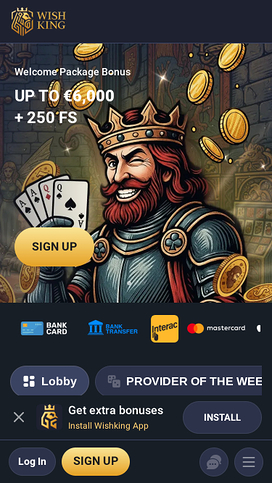 Página de inicio móvil del casino Wishing
