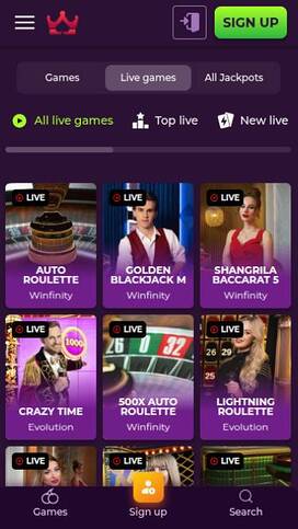 Live mobile page screenshot of Wizebets Casino
