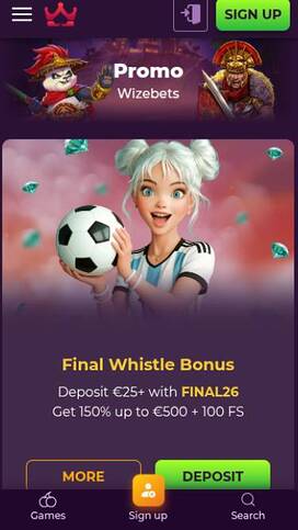 Promotions mobile page screenshot of Wizebets Casino