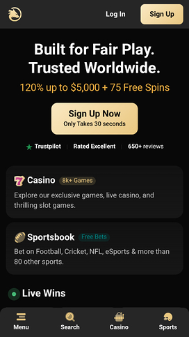 Wolf.io Casino Mobile Homepage