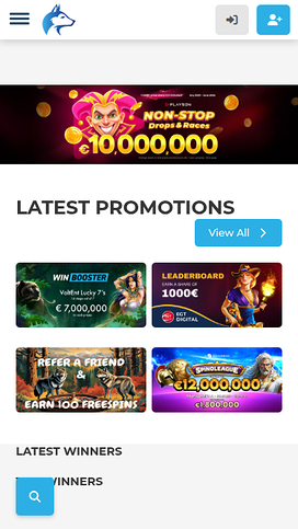Wolfy Casino Mobile Homepage